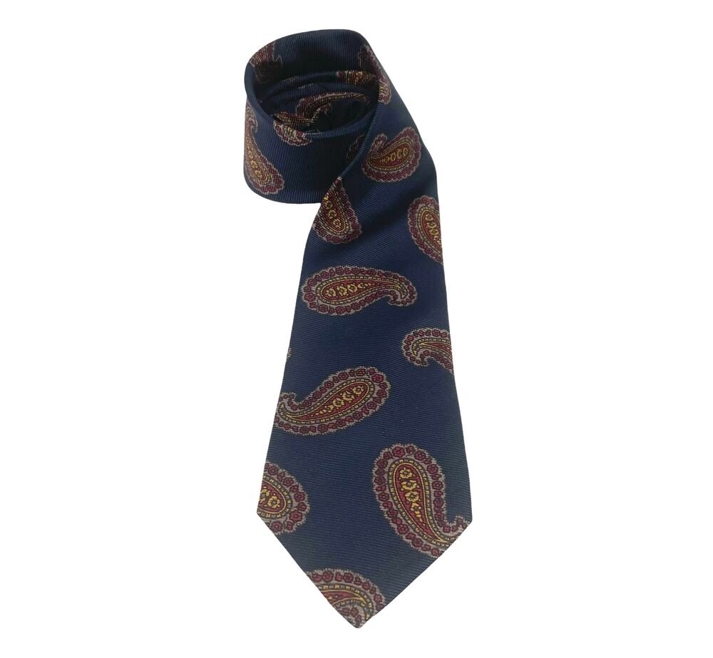 Burberrys Of London Men’s Vintage Navy Paisley Print Men’s Tie Circa 1980's